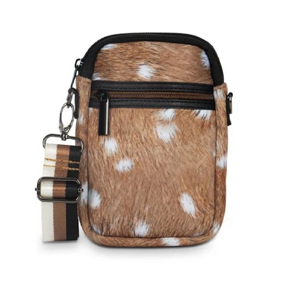 Deer Print Neoprene Crossbody Bag - Adjustable Strap NWT - Zipper Pockets - Picture 1 of 4